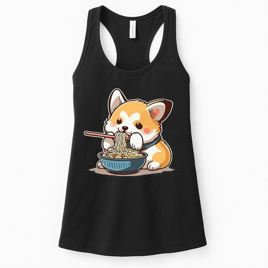 Chubby Corgi Dog Anime Eating Ramen Cute Womens Tank Top