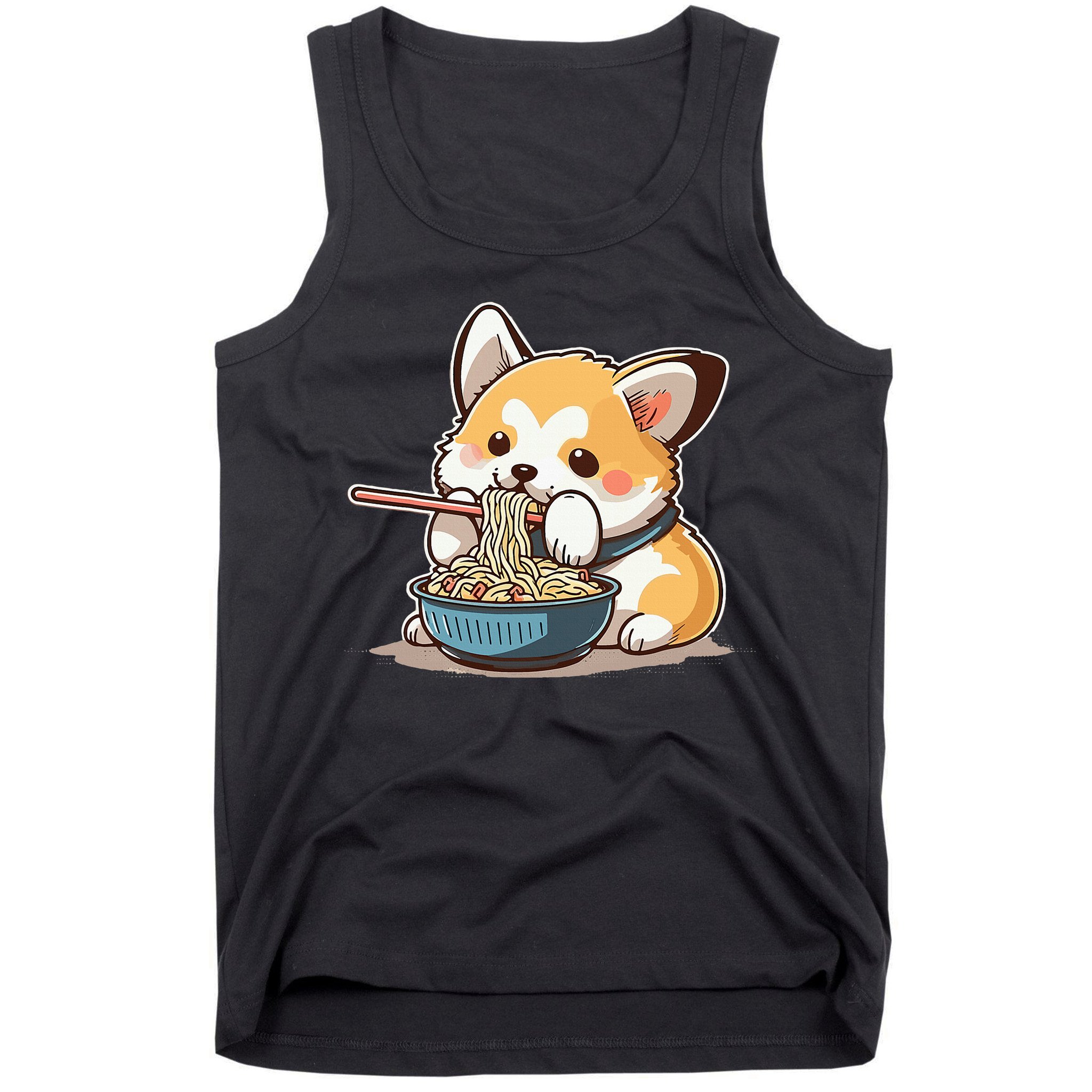 Chubby Corgi Dog Anime Eating Ramen Cute Tank Top