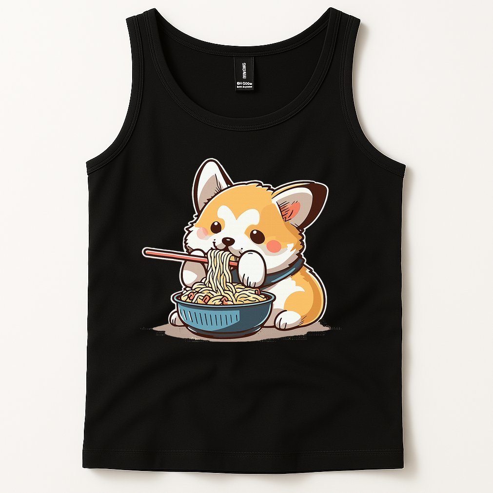 Chubby Corgi Dog Anime Eating Ramen Cute Tank Top
