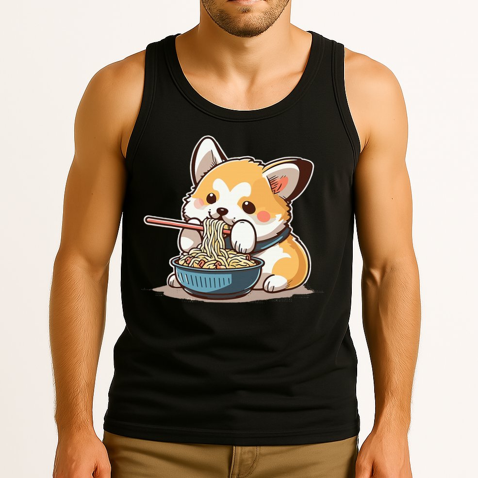 Chubby Corgi Dog Anime Eating Ramen Cute Tank Top