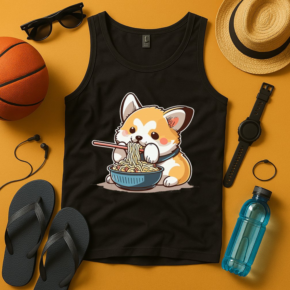 Chubby Corgi Dog Anime Eating Ramen Cute Tank Top