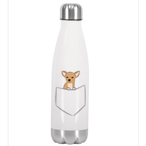 Cute Chihuahua Dog In Pocket Funny Chihuahua Stainless Steel Insulated Water Bottle