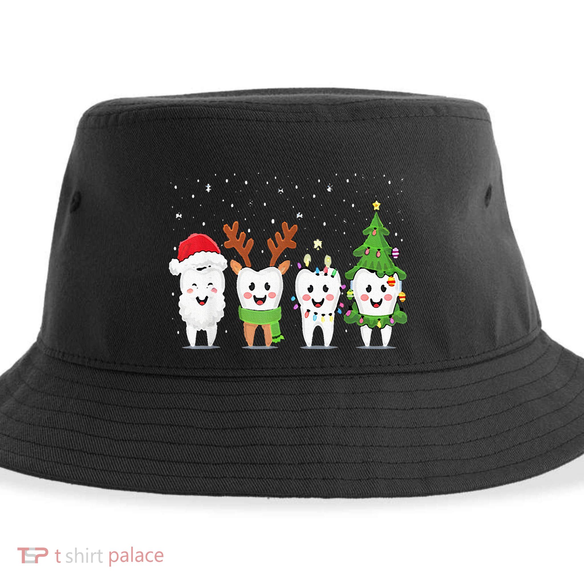 Cute Christmas Dental Tooth Characters Fun Holiday Dentist Sustainable Bucket Hat