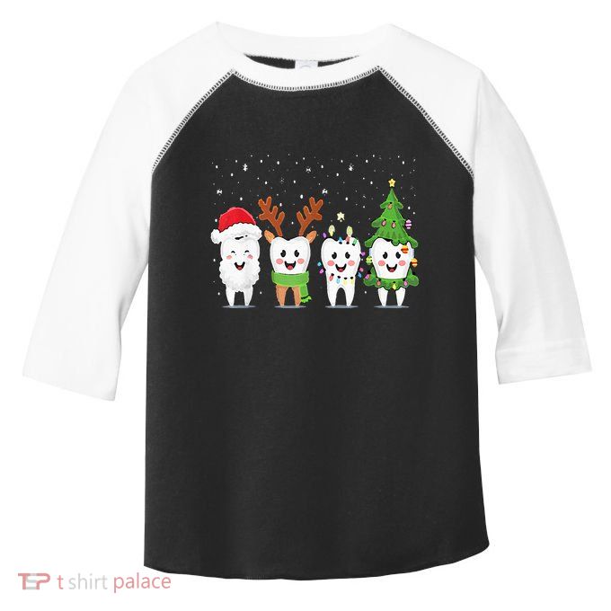 Cute Christmas Dental Tooth Characters Fun Holiday Dentist Toddler Fine Jersey T-Shirt