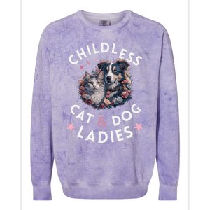 Childless Cat & Dog Ladies Voting For Kamala President 2024 Colorblast Crewneck Sweatshirt