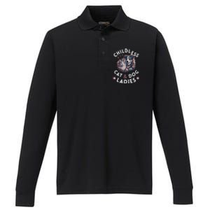 Childless Cat & Dog Ladies Voting For Kamala President 2024 Performance Long Sleeve Polo