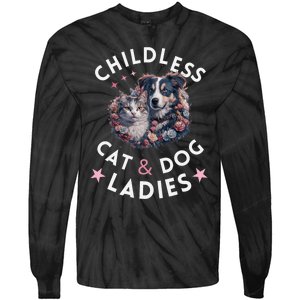 Childless Cat & Dog Ladies Voting For Kamala President 2024 Tie-Dye Long Sleeve Shirt