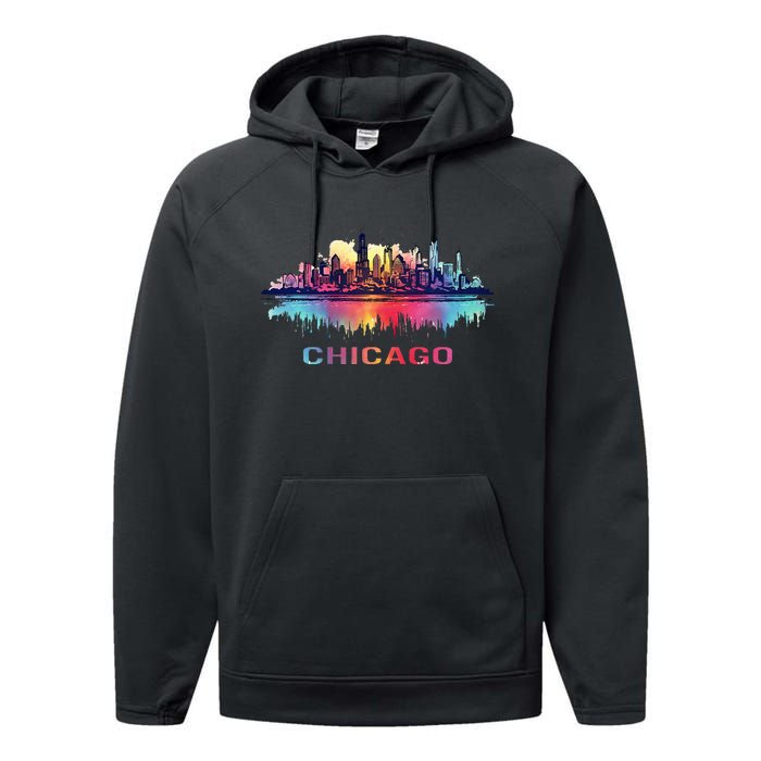 Chicago City Downtown Skyline Performance Fleece Hoodie