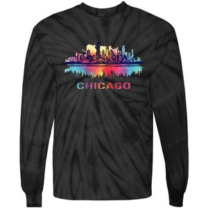 Chicago City Downtown Skyline Tie-Dye Long Sleeve Shirt