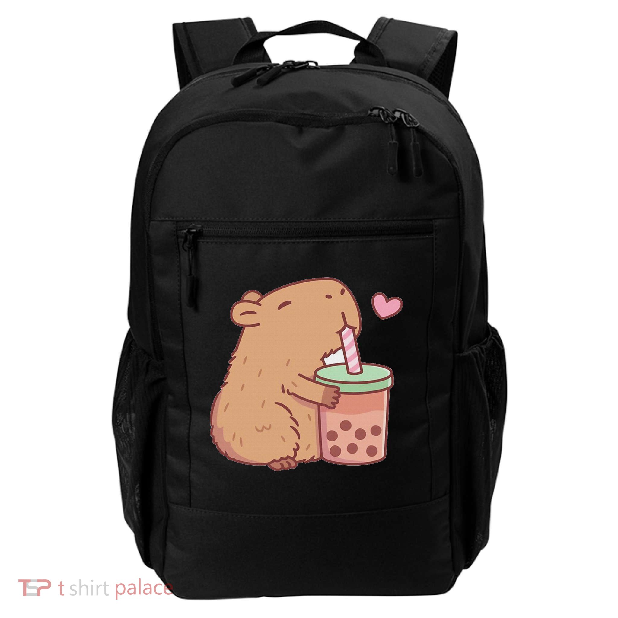 Cute Capybara Drink Boba Tea Capybaras Lover Daily Commute Backpack