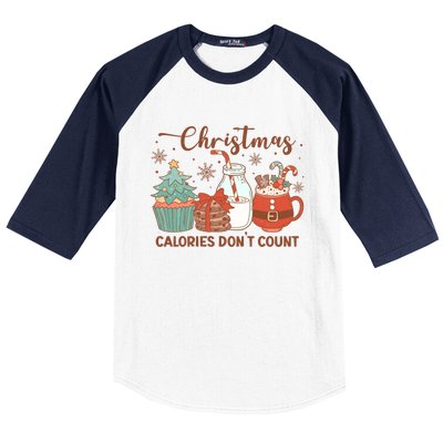 Christmas Calories DonT Count Milk And Cookies Santa Funny Gift Baseball Sleeve Shirt