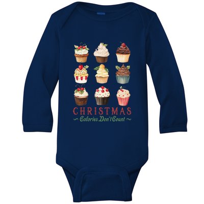 Christmas Calories Dont Count Vintage Cupcakes Baby Long Sleeve Bodysuit