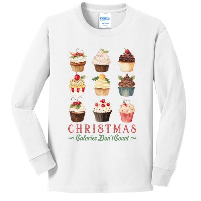 Christmas Calories Dont Count Vintage Cupcakes Kids Long Sleeve Shirt