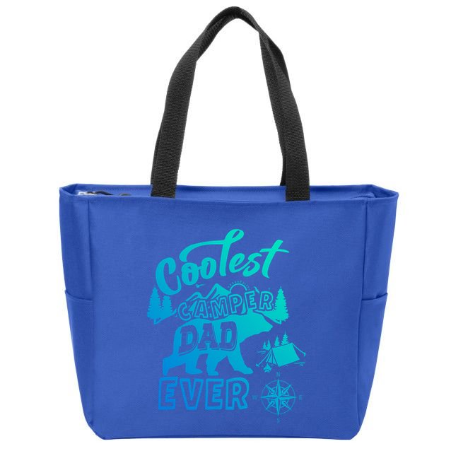 Coolest Camper Dad Ever Bear Camping Fathers Day Meaningful Gift Zip Tote Bag