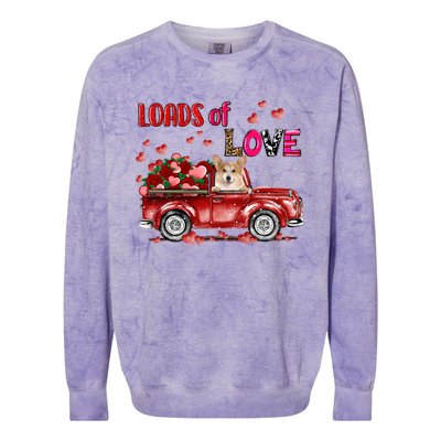 Cute Corgi Dog Driving Red Truck Happy Valentine's Day Gift Colorblast Crewneck Sweatshirt