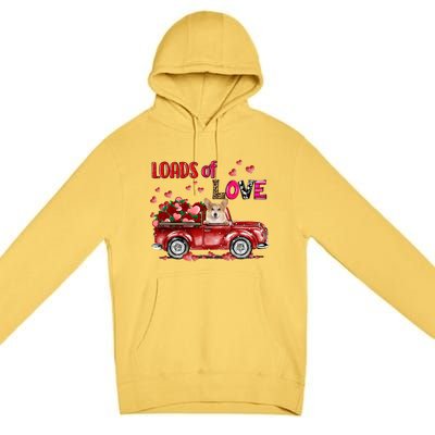 Cute Corgi Dog Driving Red Truck Happy Valentine's Day Gift Premium Pullover Hoodie