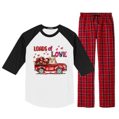 Cute Corgi Dog Driving Red Truck Happy Valentine's Day Gift Raglan Sleeve Pajama Set