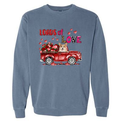 Cute Corgi Dog Driving Red Truck Happy Valentine's Day Gift Garment-Dyed Sweatshirt