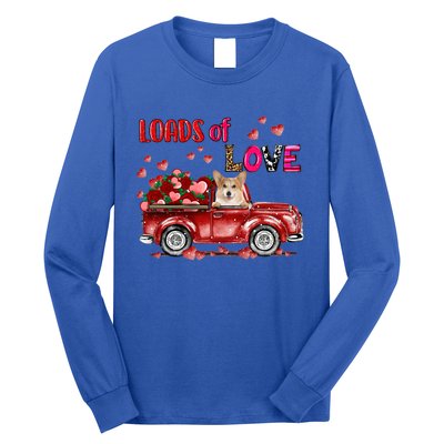 Cute Corgi Dog Driving Red Truck Happy Valentine's Day Gift Long Sleeve Shirt