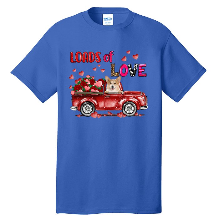 Cute Corgi Dog Driving Red Truck Happy Valentine's Day Gift Tall T-Shirt