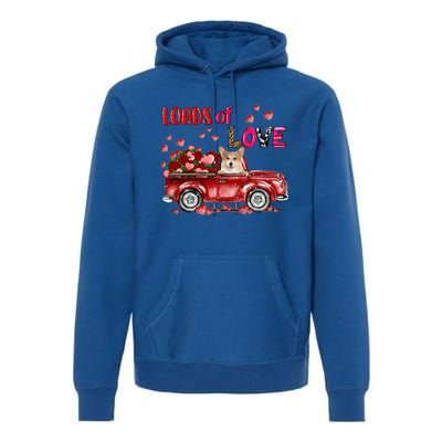 Cute Corgi Dog Driving Red Truck Happy Valentine's Day Gift Premium Hoodie