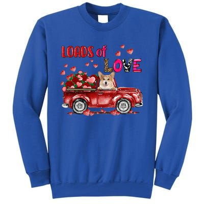 Cute Corgi Dog Driving Red Truck Happy Valentine's Day Gift Tall Sweatshirt