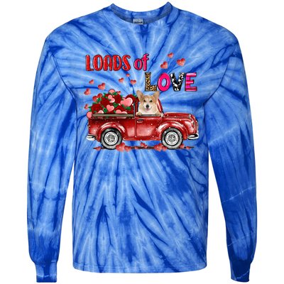 Cute Corgi Dog Driving Red Truck Happy Valentine's Day Gift Tie-Dye Long Sleeve Shirt