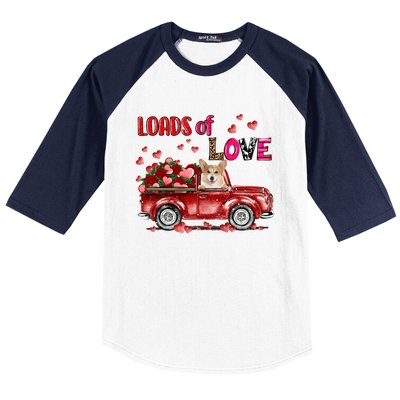 Cute Corgi Dog Driving Red Truck Happy Valentine's Day Gift Baseball Sleeve Shirt