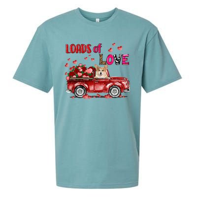 Cute Corgi Dog Driving Red Truck Happy Valentine's Day Gift Sueded Cloud Jersey T-Shirt