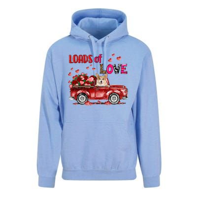 Cute Corgi Dog Driving Red Truck Happy Valentine's Day Gift Unisex Surf Hoodie