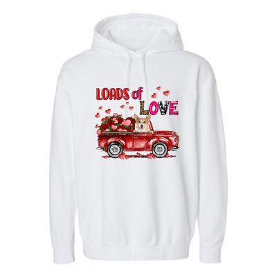 Cute Corgi Dog Driving Red Truck Happy Valentine's Day Gift Garment-Dyed Fleece Hoodie