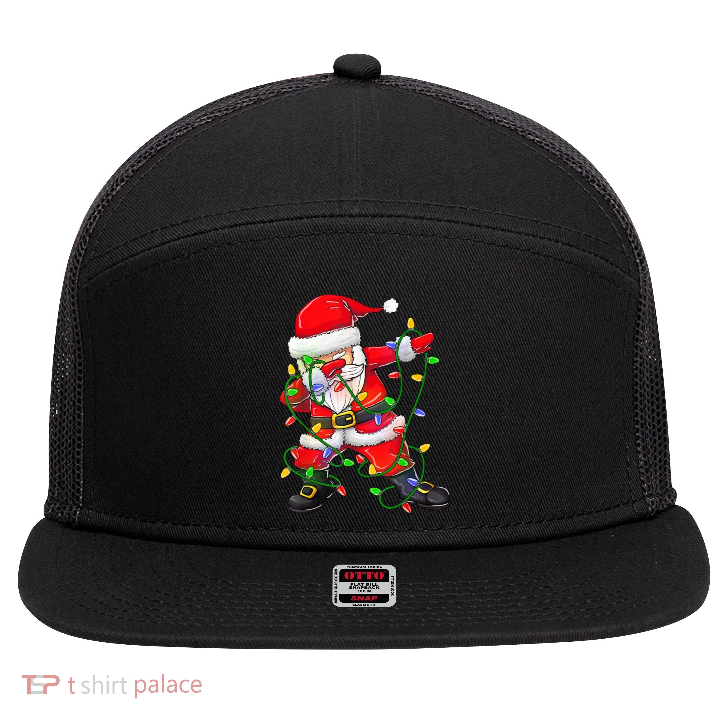 Cute Christmas Dabbing Santa Lights 7 Panel Mesh Trucker Snapback Hat