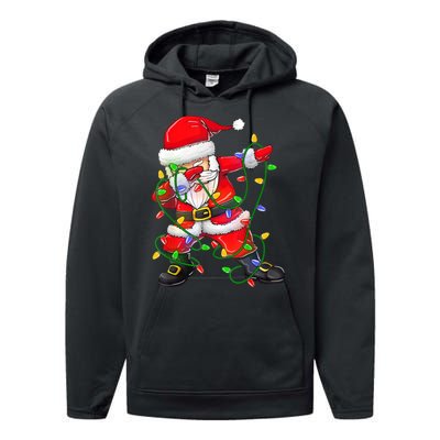 Cute Christmas Dabbing Santa Lights Performance Fleece Hoodie