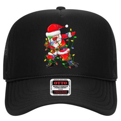 Cute Christmas Dabbing Santa Lights High Crown Mesh Back Trucker Hat