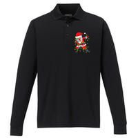 Cute Christmas Dabbing Santa Lights Performance Long Sleeve Polo