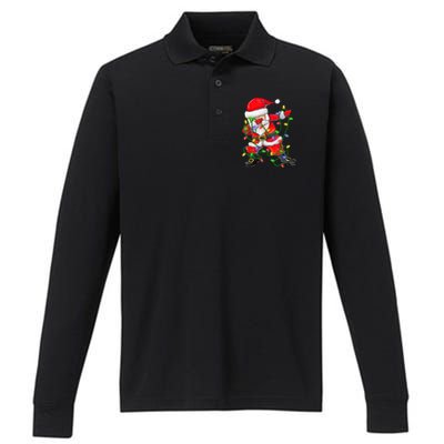 Cute Christmas Dabbing Santa Lights Performance Long Sleeve Polo