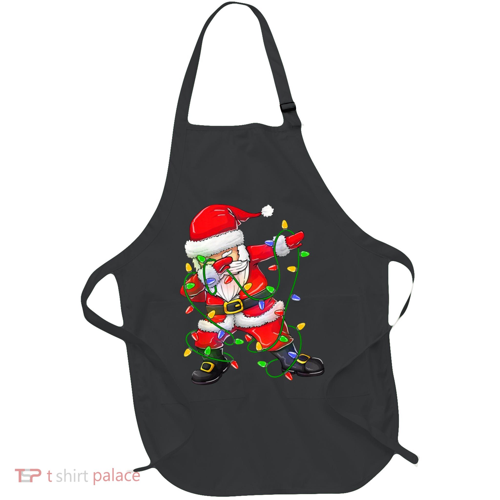 Cute Christmas Dabbing Santa Lights Full-Length Apron With Pockets