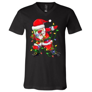 Cute Christmas Dabbing Santa Lights V-Neck T-Shirt