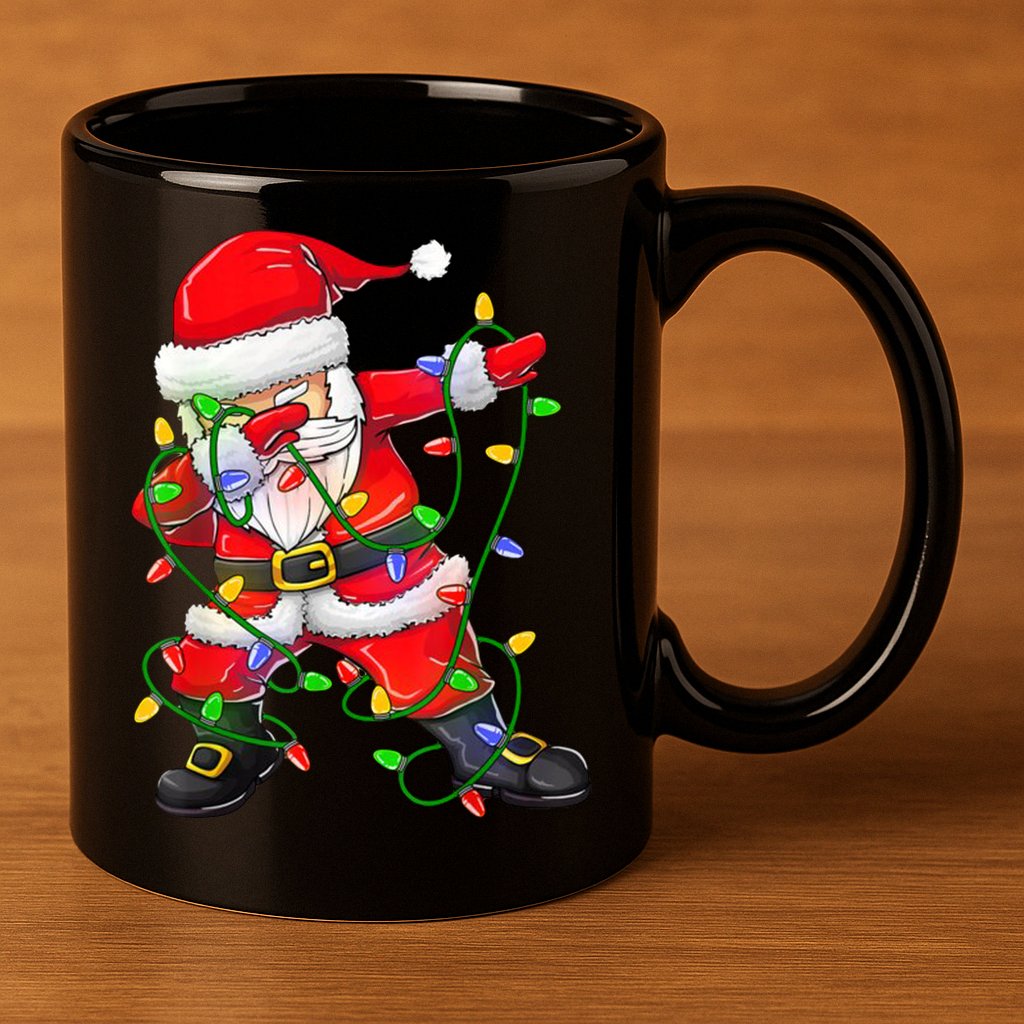Cute Christmas Dabbing Santa Lights 11oz C Handle Ceramic Mug