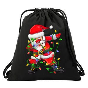 Cute Christmas Dabbing Santa Lights Drawstring Bag