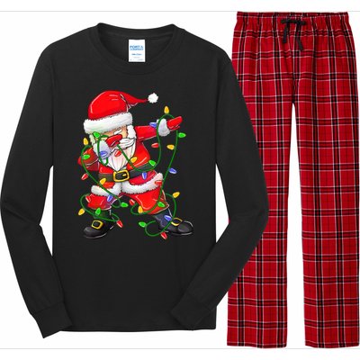 Cute Christmas Dabbing Santa Lights Long Sleeve Pajama Set