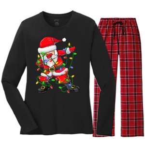 Cute Christmas Dabbing Santa Lights Women's Long Sleeve Flannel Pajama Set 