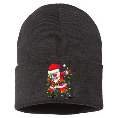 Cute Christmas Dabbing Santa Lights Sustainable Knit Beanie