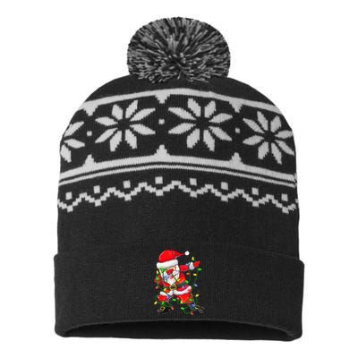 Cute Christmas Dabbing Santa Lights USA-Made Snowflake Beanie