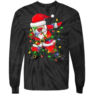 Cute Christmas Dabbing Santa Lights Tie-Dye Long Sleeve Shirt