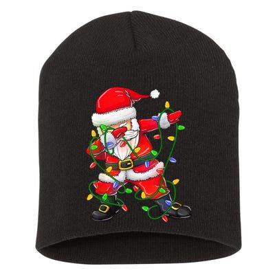 Cute Christmas Dabbing Santa Lights Short Acrylic Beanie