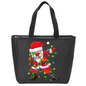 Cute Christmas Dabbing Santa Lights Zip Tote Bag