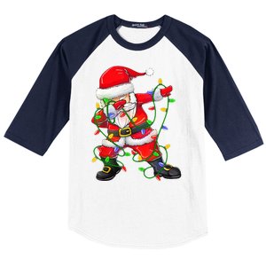 Cute Christmas Dabbing Santa Lights Baseball Sleeve Shirt