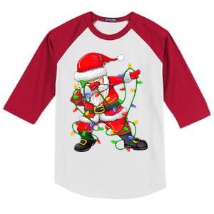 Cute Christmas Dabbing Santa Lights Kids Colorblock Raglan Jersey