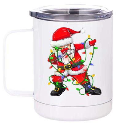 Cute Christmas Dabbing Santa Lights 12 oz Stainless Steel Tumbler Cup